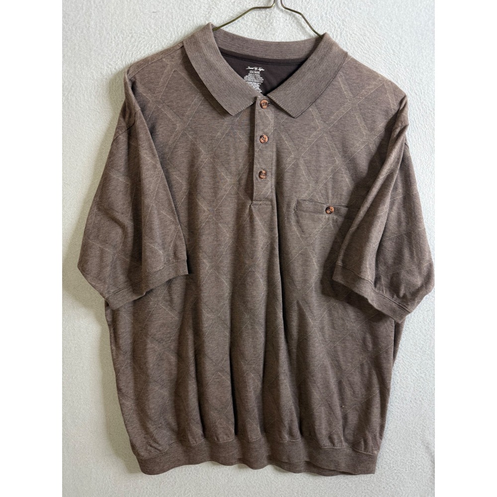 David Taylor Polo Men's XXL Brown Diamond Print Short‎ Sleeve Casual